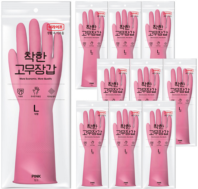 롯데 이라이프 고무장갑 M, 핑크, 15개