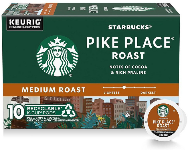 Starbucks K-Cup 커피 포드 큐리그 브루어용 미디엄 로스트 홀리데이 블렌드 100% 아라비카 에디션 1박스 (캡슐 32개) 261711, 파이크 플레이스, 1