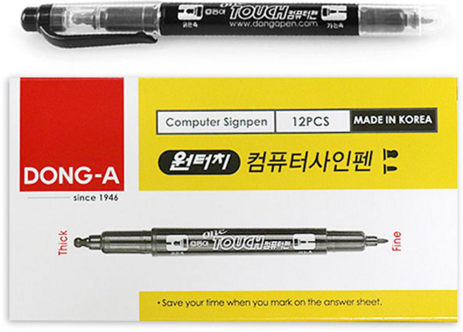 동아 원터치 컴퓨터용사인펜 1타스 12입, 블랙