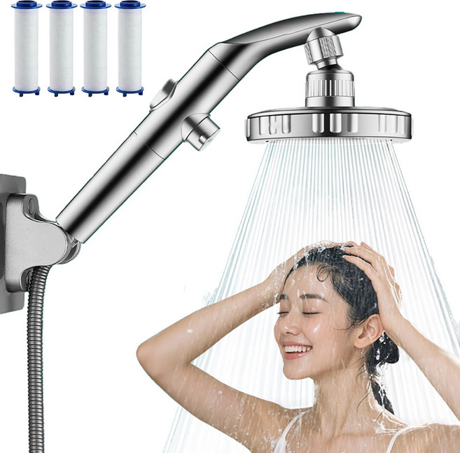 ANTIFLOW 샤워기헤드 필터 호스 세트 수압상승, 실버, 1개