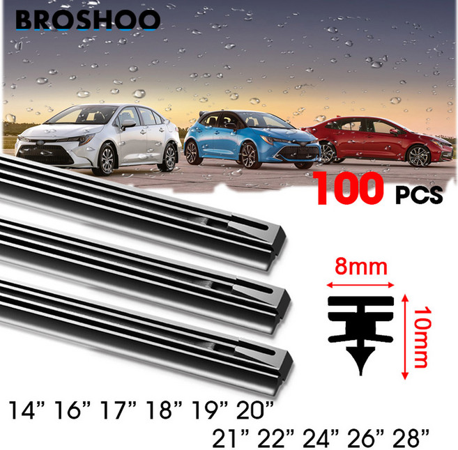 블레이드 와이퍼 액세서리 고무 16 26 리필 22 BROSHOO 로트 21 스트립 17 14 19 자동차 삽입 8mm 18 100 28 20 24, 100PCS 14inch 350mm