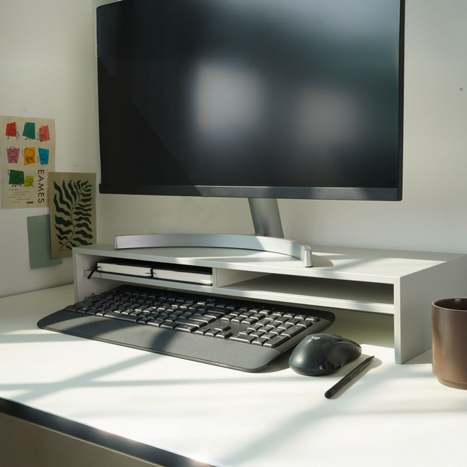 씨우드 국내제작 듀얼 2단 모니터 받침대 서랍 컴퓨터 노트북 선반, 모니터받침대 본품, 그레이