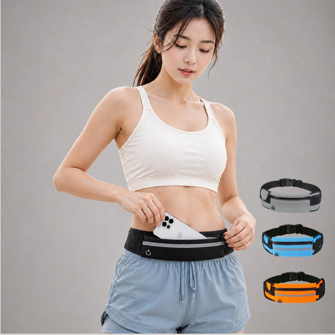 지니유 핸드폰 수납 러닝벨트 초경량 방수 빛반사, 1개, 시크블랙