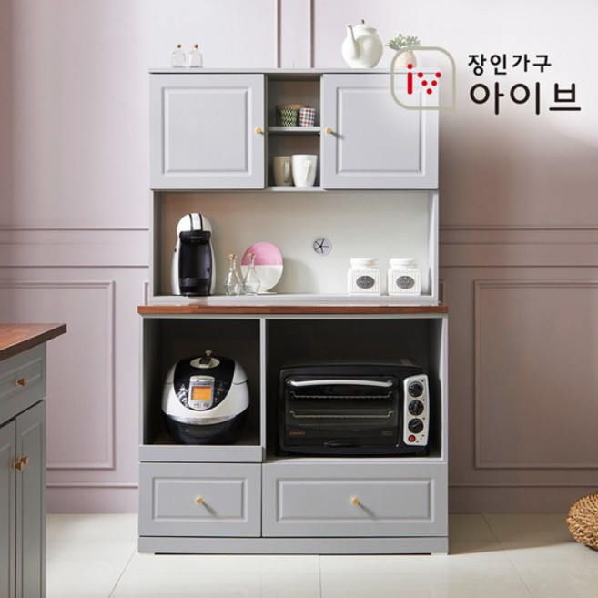 장인가구 아이브 브런치G 1000 주방수납장 상부수납장세트광파렌지대형, 소프트그레이