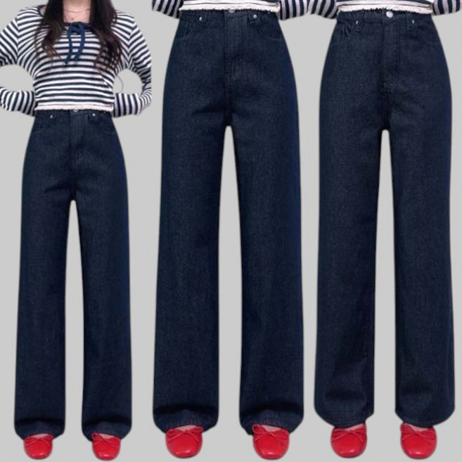 제이엠스타일 [물빠짐NO!!/숏 중 롱/S~2XL] 여성 생지 와이드 청바지 논페이드 와이드팬츠 여자 빅사이즈 일자 통바지 히든밴딩 가을 봄 키작녀 키큰녀 바지