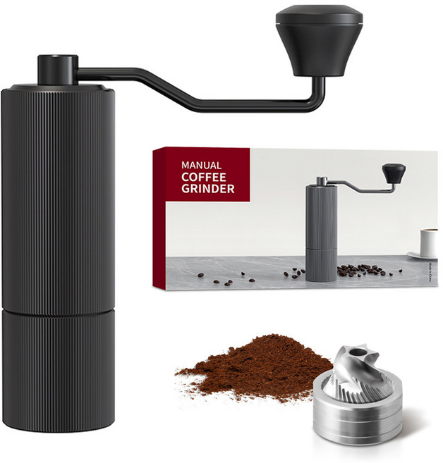 PYHO 수동커피그라인더 스테인리스 스크럽헤드 커피 그라인더 분말 두께 조절 가능, 블랙