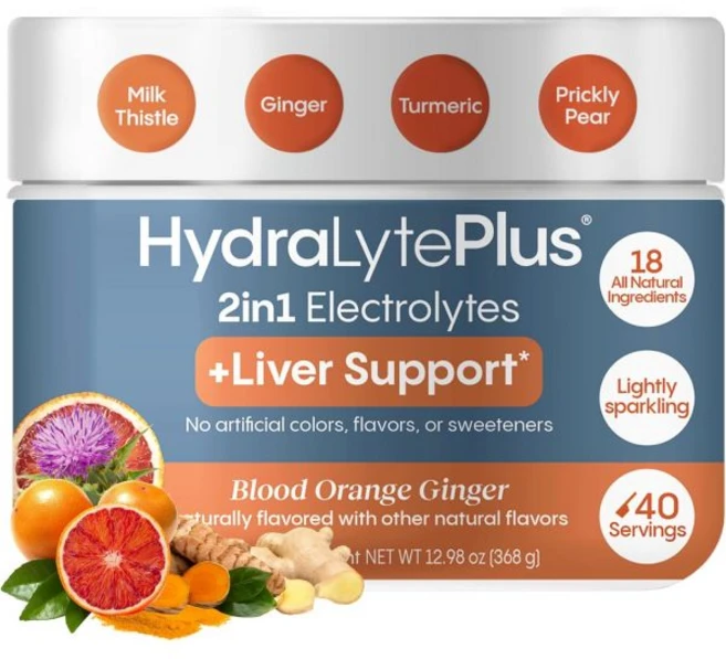 하이드랄라이트 + 밀크 시슬 강황 생강 가시배 빠른 수분 보충 위해 제조된 녹차 추출물 전해질 믹스 (블러드 오렌지 40인분 욕조), 하이드랄라이트 + 밀크 시슬 강황 생강 가시배 빠른 수 - 쿠팡