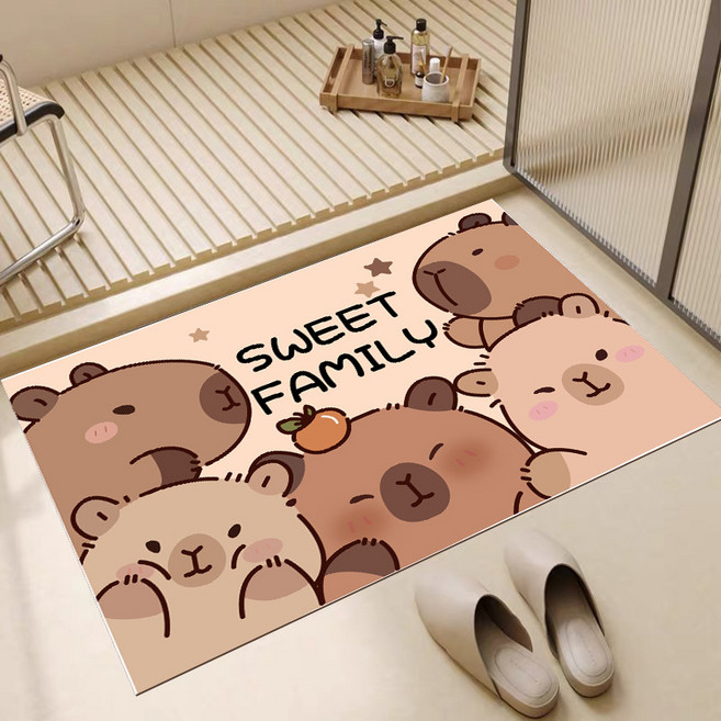 란틴 욕실 발매트 빨아쓰는 규조토 미끄럼방지매트 화장실 앞 발매트 주방 발매트 미끄럼방지 패드 귀여워요 물돌고래, 브라운 C, 1개