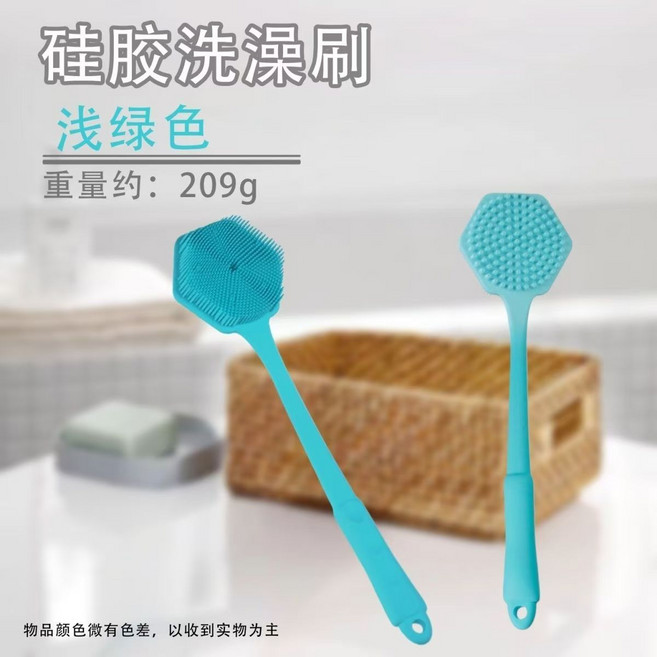 硅膠搓澡刷 長柄沐浴神器, 1個, 綠色六角