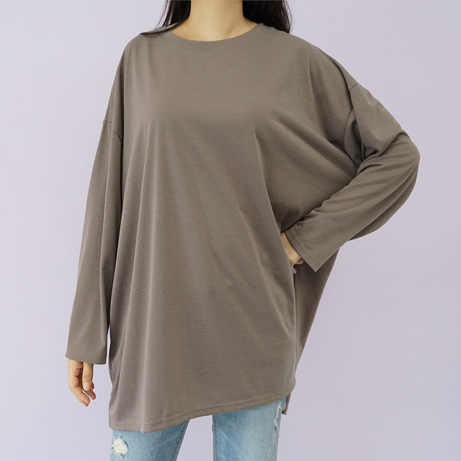 빅걸스토리 여성용 빅사이즈 스판 라운드 루즈핏 긴팔 티셔츠