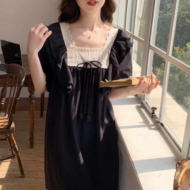 ANYOU 여성 잠옷 원피스 루즈핏 나시 원피스 플라워 슬립 스커트 내장 브라 홈웨어 원피스