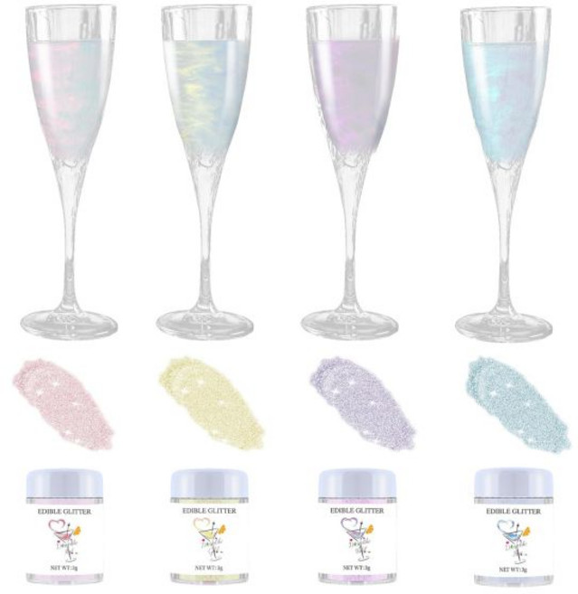 COLMIUX 식용 글리터 펄 칵테일용 레인보우 음료 반짝이 4가지 색상 음료용 무지개 세트 식품 등급 금속 분말 샴페인 및 장식용, 식용 광택 먼지 무지개 음료 쉬머 음료용 글리터 4가지, 1개, 3g