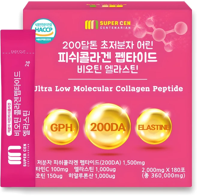 슈퍼쎈 200달톤 초저분자 어린피쉬콜라겐 펩타이드 비오틴 엘라스틴, 360g, 1개 - 쿠팡