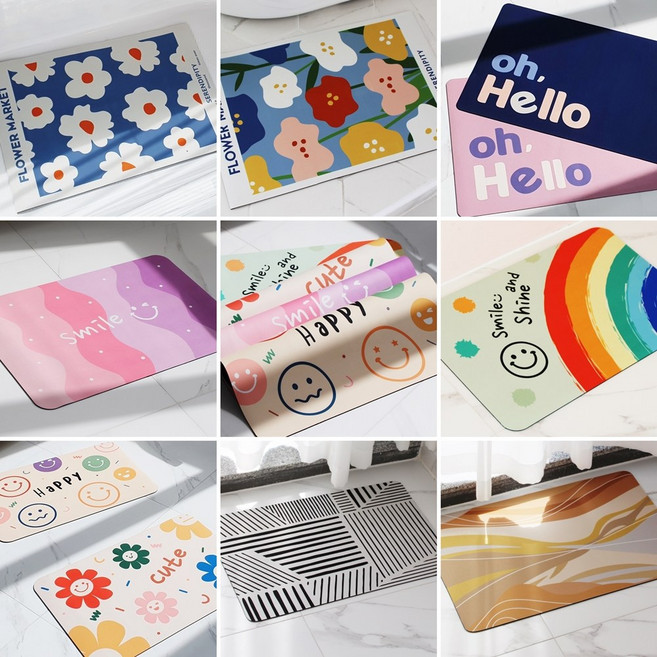 1+1 빨아쓰는 규조토 소프트 발매트 주방 욕실 화장실 미끄럼방지 매트 12종, 01.데이지, 08.큐트