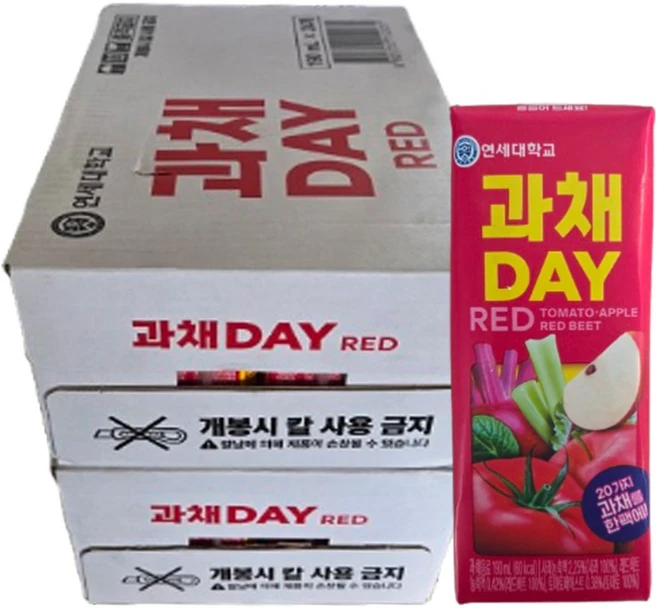 연세유업 과채데이 음료 레드, 190ml, 48개 - 쿠팡