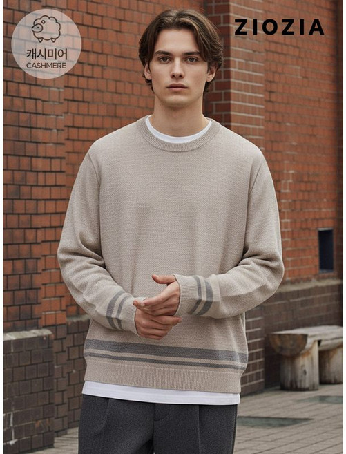 지오지아 밑단 블록 캐시미어 라운드 니트 ABC4ER1101 A