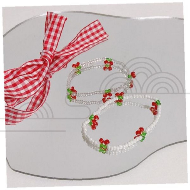 체리 비즈 팔찌 원석 우정 선물 커플 반지 실반지