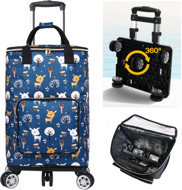 해피바스켓 접이식 장바구니 캐리어 시장 휴대용 폴딩 쇼핑카트, 1개, 블루래빗