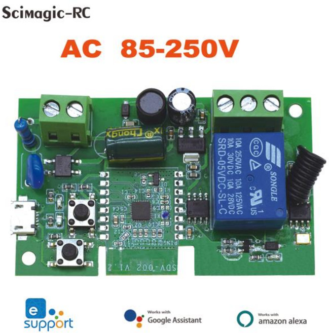 스마트 지능형 홈 스위치용 무선 펄스 릴레이 모듈 eWeLink Zigbee Tuya 앱 와이파이 자동 잠금 USB5V, AC 85-250V, 1개