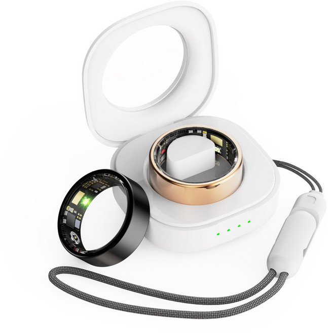 커플 스마트링 스마트 헬스 반지 24시간 건강 모니터링 심박수 혈중산소 수면측정 체온 측정 웨어러블 운동 트래커 부모님 선물 남녀공용, 13호 금 내경 22.2mm + 흰색 충전실