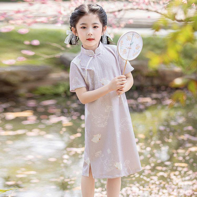 女童旗袍 夏季薄款 中國風連衣裙 小女孩走秀古箏演出服日常