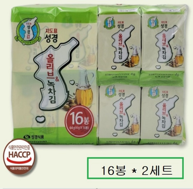 지도표 성경 올리브&녹차김 도시락김 4g x 16봉 x 2개 (32봉), 32개