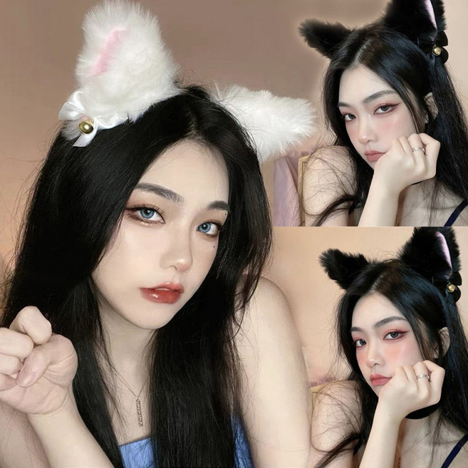 당일발송 고양이 머리띠 펑티모 코스프레 소품 코스튬 할로윈 특별한날 캣우먼 여캠 비제이 귀여운 a78, 블랙