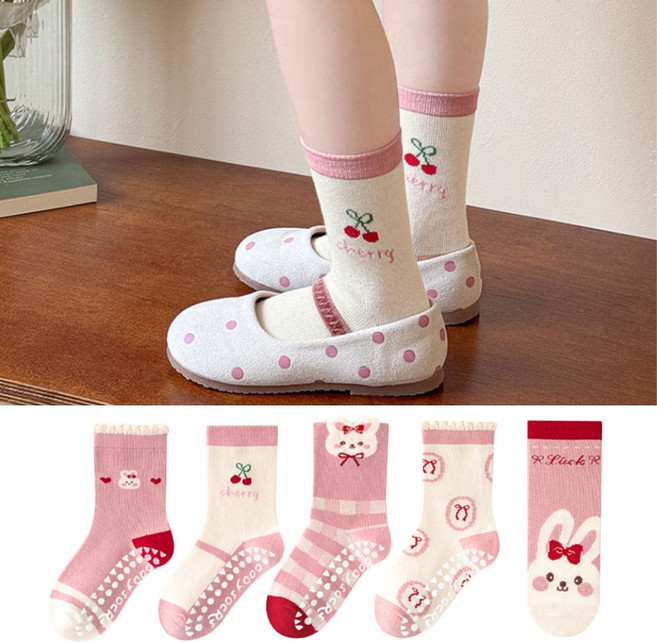 투해피 아동용 미끄럼방지양말 5컬레- A12 리본토끼