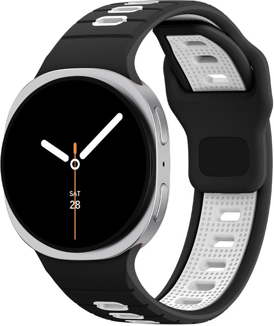 Fegwilde 갤럭시워치8 호환 스포츠 실리콘 투톤 스트랩, 블랙/화이트