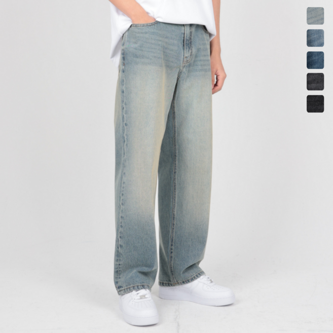 남성 청바지 와이드 스트레이트진 프리미엄 워싱 일자 데님팬츠