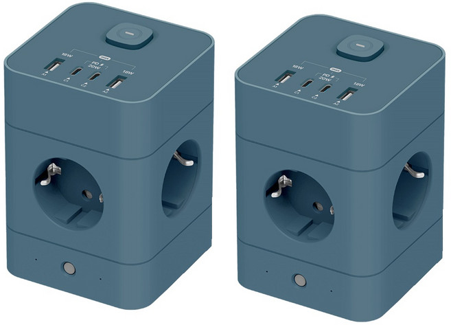 혼카 1+1 에코너 타워형 큐브 멀티탭 4000W 고용량 고속충전 8구 12구 16구 USB-A 2개 + C타입 2개 MT08 MT09 MT10, 에코너 MT08 얼루어 블루, 180cm