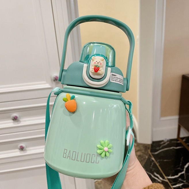 DFMEI 대용량 빨대포함 306 스테인리스 텀블러 큰배컵 남녀 물컵, 스티커K187-그린-650ml, 1개