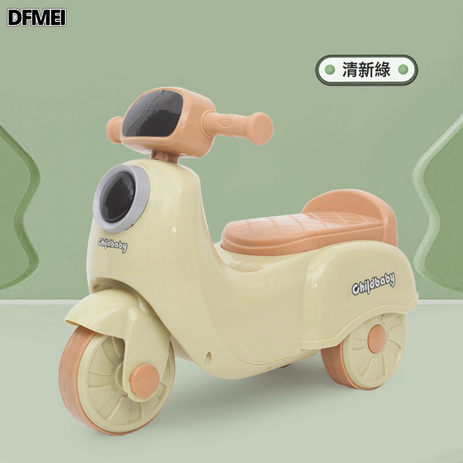DFMEI 兒童滑行車1-6歲男女小孩學步平衡車三輪滑步車玩具摩托車防側翻, 1個, 綠  音樂燈光:如圖