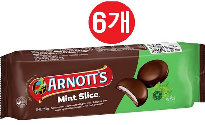 Arnott's 아노츠 민트 슬라이스 초콜릿 비스킷 쿠키, 6개, 200g