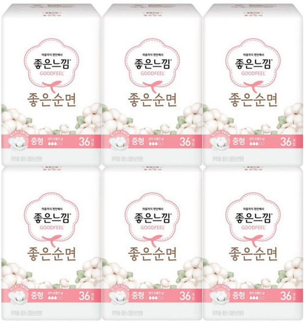좋은느낌 좋은순면 중형 36P X 6팩, 36개입, 6개