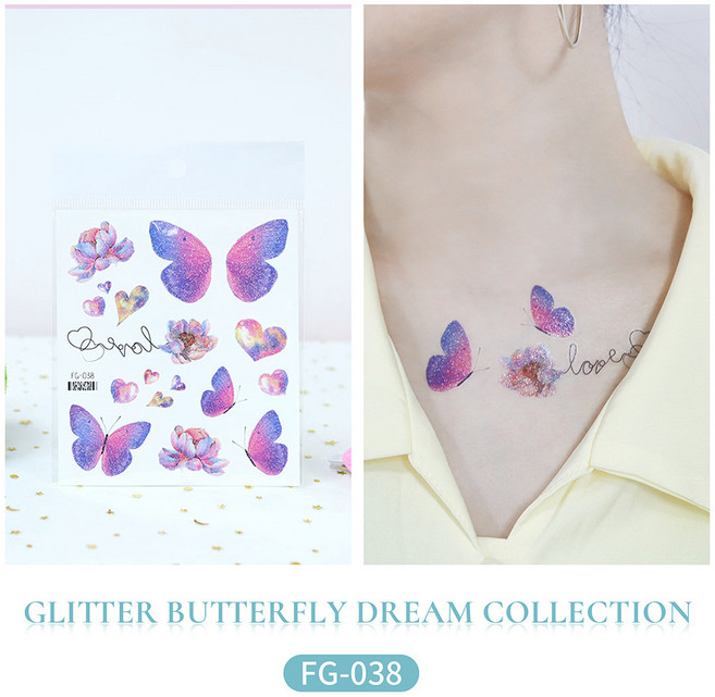 FG-007 夢幻天使翅膀紋身貼紙 防水持久, 1個, FG-38