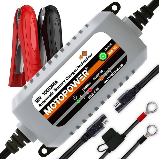 MOTOPOWER MP00205B 12V 1000mA 자동 배터리 충전기 배터리 유지보수기 트리클 충전기 타이머 보호 기능이 있는 배터리 탈황기 - 회색, a) - Grey