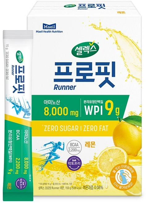 셀렉스 프로핏 러너 레몬 8 000mg 고함량 아미노산 스틱, 15g, 10개 - 쿠팡