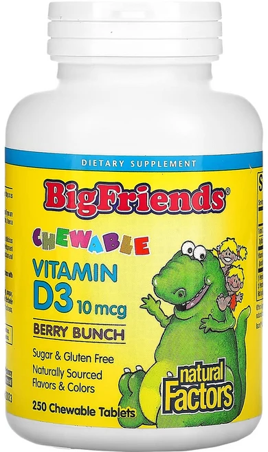 내추럴 펙터스 Big Friends 츄어블 비타민D3 베리 번치 10mcg 츄어블 250정, 기본, 1개 - 쿠팡