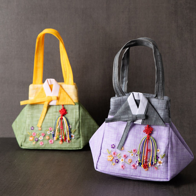 하마공방 전통 모시 꽃자수 소품 여성 한복 클러치 가방 (한복 미니 손가방)