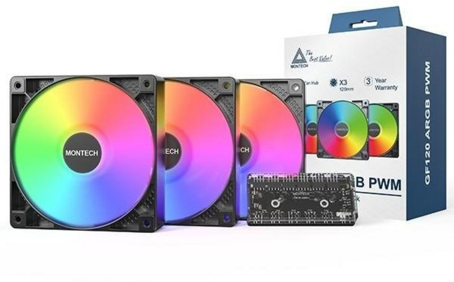 MONTECH 君主 GF120 ARGB PWM 1600轉 液壓軸承靜音風扇, 1個, GF120 3 IN 1 含控制器 黑