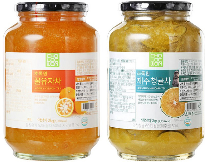 초록원 꿀유자차 2kg +제주 청귤차 2kg (대용량), 1개