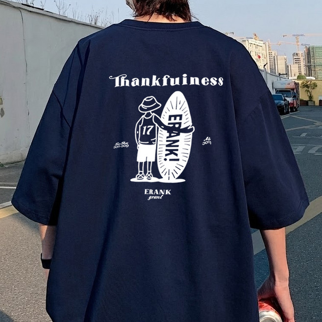 JBOOM 남자 오버핏 반팔티 서핑 프린트 티셔츠