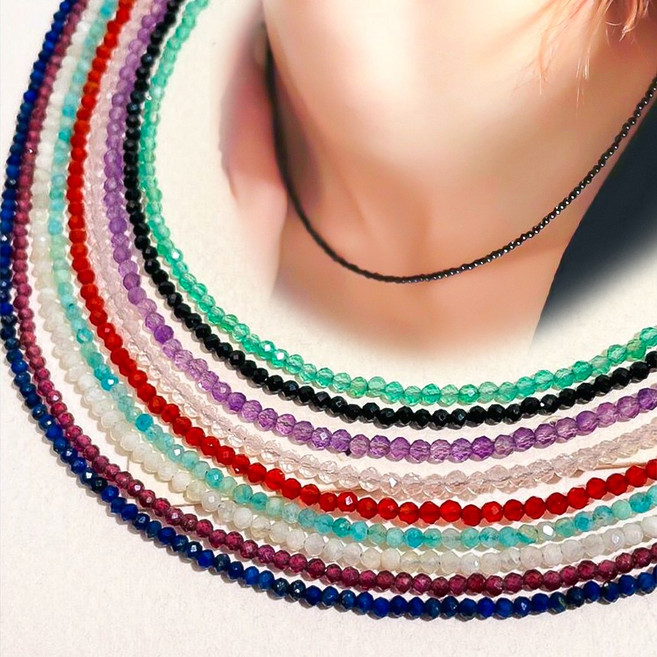 925실버 2mm 3mm 천역석 론델 커팅 비즈 목걸이/원석 목걸이