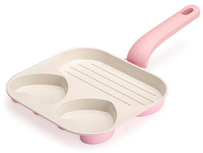 Paris Hilton 하트 모양 분할 프라이팬 개별 하트 섹션이 있는 세라믹 논스틱 프라이팬 식기 세척기 사용 가능 20.3cm(8인치) 핑크, Paris Hilton 하트 모양 분할 프라이팬, 개별