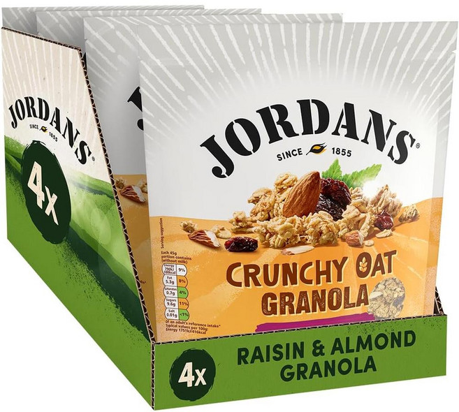 영국 조단스 JORDANS Granola Raisin and Almond 건포도 아몬드 크런치 오트 그래놀라 시리얼 4개입x750g, 4개, 3kg