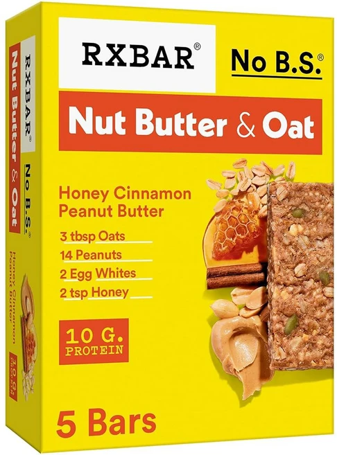 RXBAR 견과류 버터 및 귀리 단백질 바 스낵 스낵 허니 시나몬 땅콩 버터 9.7온스 상자(5개), RXBAR 견과류 버터와 오트 프로틴 바, 스낵, 스낵, 55g, 1개 - 쿠팡