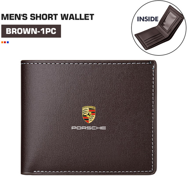 자동차 남성용 짧은 지갑 자동차 카드 티켓 보관 가방 Porsche Cayenne Boxster Macan 968 Panamera 911 Ca, 02 brown-1PCS, 01 빠른