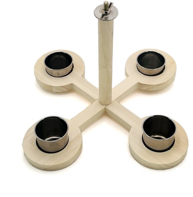 앵무새 간식통 4구 놀이터 횃대 나무 스텐 모이통, 혼합, 1개