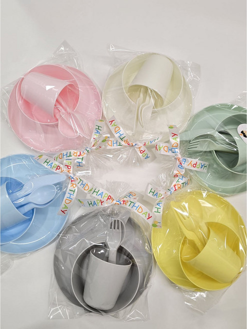 꿀벌놀이터 유아식기 이케아 칼라스 1세트 6pcs 식기세트 구디백 생일 크리스마스 답례품 단체선물, 5세트, 6pcs(접시, 그릇, 컵, 숟가락, 포크, 칼, 랜덤구성